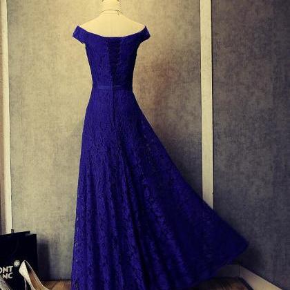 Royal Blue Lace Off Shoulder Evening Gowns, Blue..