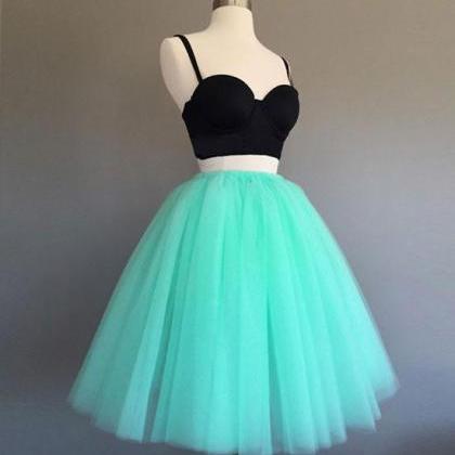 Cute A-line Two-piece Mint Green Tulle Short..