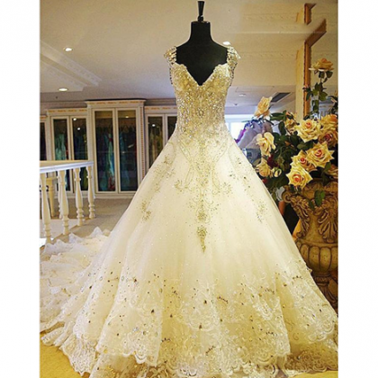 Luxury Crystal Bodice Beaded Cathedral Train..