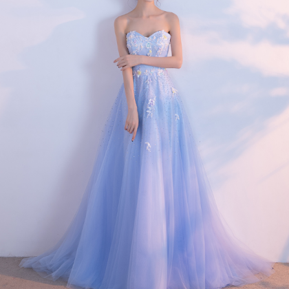 Charming Prom Dress, Elegant Light Blue Tulle Prom..