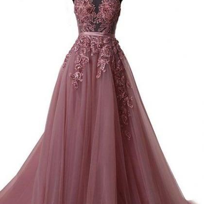 Elegant Tulle Lace Long Prom Dress, Lace Evening..