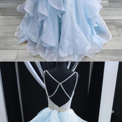 Baby Blue Prom Dresses Ballgowns Organza Ruffles..