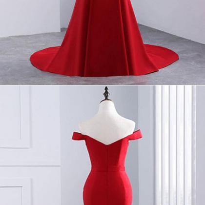 Elegant Red Off The Shoulder Prom Dress,..