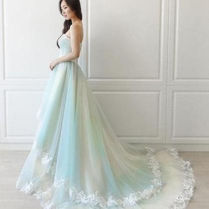 Unique Tulle Lace Long Prom Dress, Evening Dress