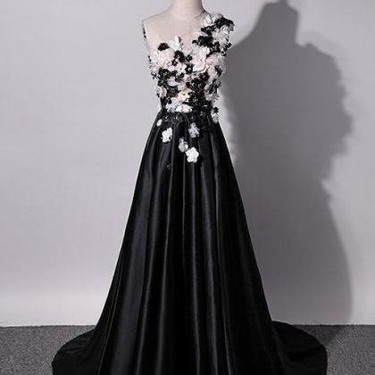 Black One Shoulder Long Prom Dress, Black Evening..