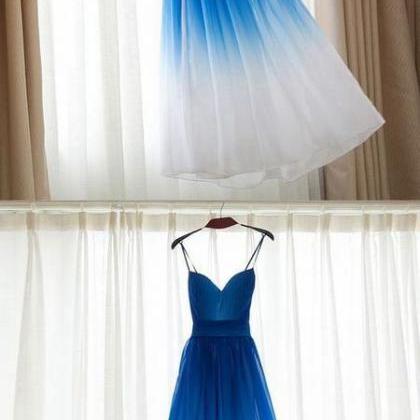 Elegant Sheath Spaghetti Straps Royal Blue Long Prom Dress Evening Dresses main image 1