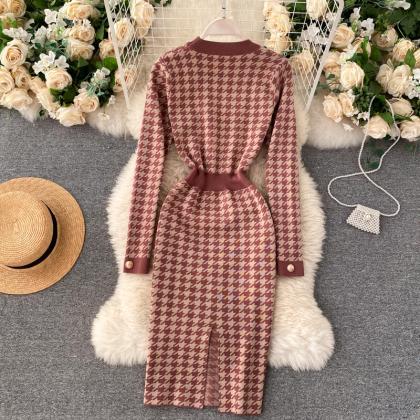 chic houndstooth knitted dress 