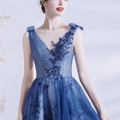 Elegant Tulle Sequins Long A Line Prom Dress..