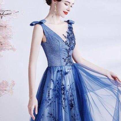 Elegant Tulle Sequins Long A Line Prom Dress..