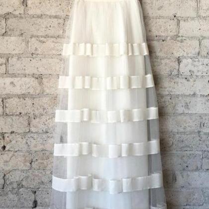 Cute White Tulle Floor Length Skirt, White Tulle..