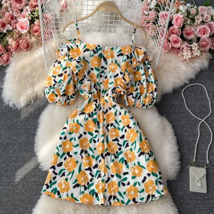 Floral Suspender Dress Sweet Holiday Dress