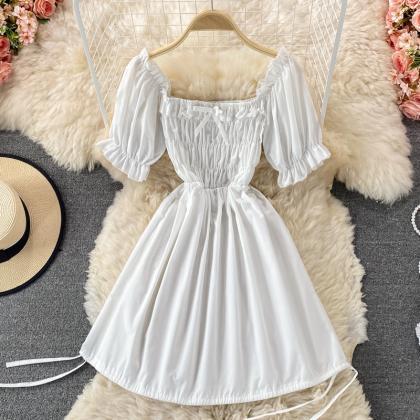 Sweet Puff Sleeves Square Neck Summer Dress