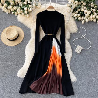 Black A line long sleeve dress knit..