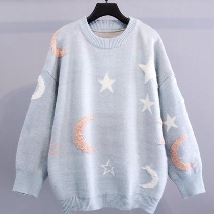 Cute Star Moon Long Sleeve Sweater