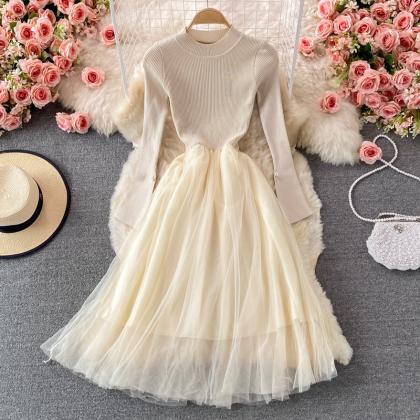 Cute long-sleeved knitted long-slee..