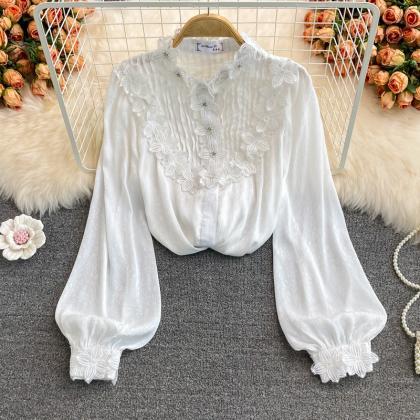 White lace long sleeve tops