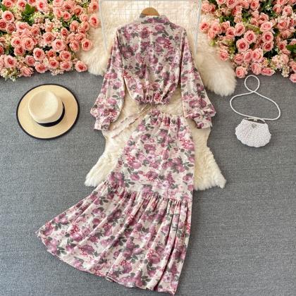 Cute floral two pieces dress fashio..