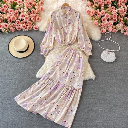 Cute floral two pieces dress fashio..