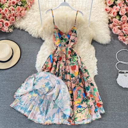 Cute V Neck Floral Dress Fashion Dress
