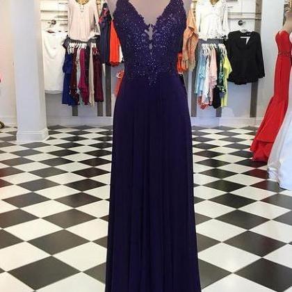 V-neck Long Prom Dresses With Appliques And..