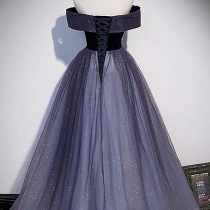 Purple tulle long A line prom dress evening gown    fg3109 main image 1