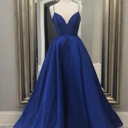 Blue Satin Long Prom Dress A Line Prom Dress