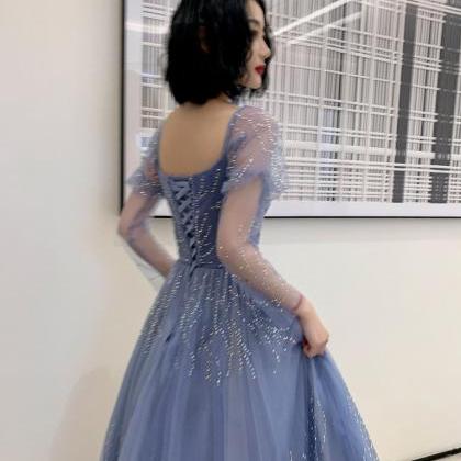 Blue Tulle Beaded Long Formal Dress Party Dress,..