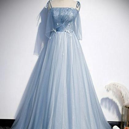 Light Blue Glitter Spaghetti Straps Formal Dress,..