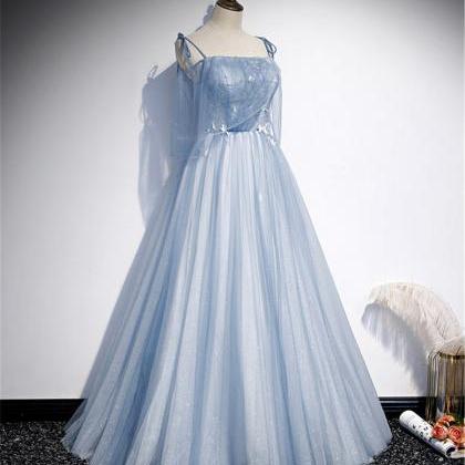 Light Blue Glitter Spaghetti Straps Formal Dress,..