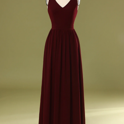 Simple Long Bridesmaid Dress V Neck..