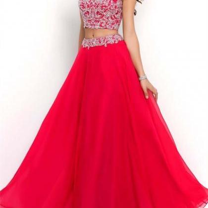 Beaded Prom Dresses,Beading Prom Dress,Red Prom Gown,2 Pieces Prom ...