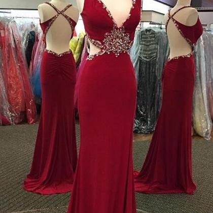 Sexy Prom Dresses,red Prom Dress,chiffon Backless..