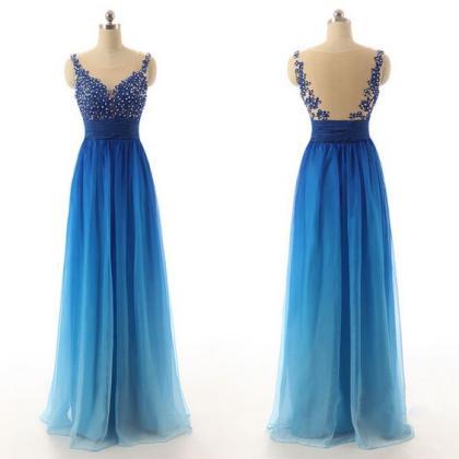 Ombre Blue Prom Dresses,Evening Gowns,Sexy Formal Dresses,Beaded Prom ...
