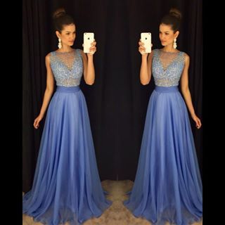 Lace Prom Dresses,Blue Prom Dress,M..