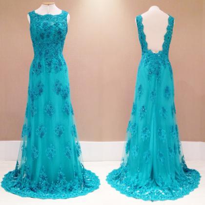 Lace Prom Dresses,blue Prom Dress,modest Prom..