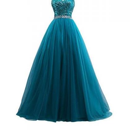 Sexy Tulle Sequin Ball Gown Prom Dresses Evening..