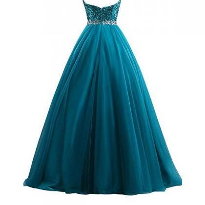 Sexy Tulle Sequin Ball Gown Prom Dresses Evening..