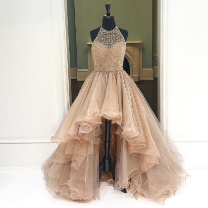 Champagne High-Low Halter Dress *PRE ORDER June 6th*