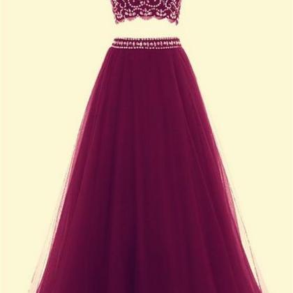 2 Piece Prom Gown,two Piece Prom Dresses,burgundy..