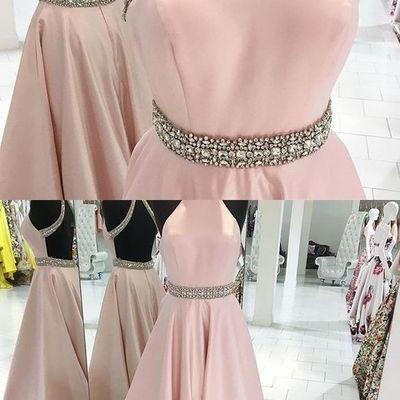 Blush Pink Backless Prom Dresses,open Back Prom..