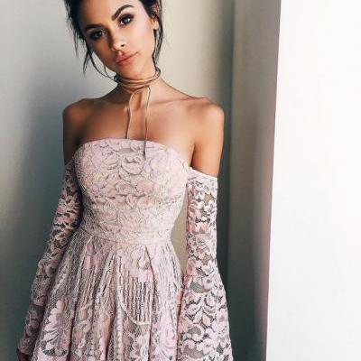 Homecoming Dress,off the shoulder long sleeves pink prom dress,short prom dresses,blush pink homecoming dresses,modest homecoming dress,short prom gowns 2017