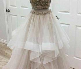 Two Piece Prom Dresses,tulle Prom Dresses,prom Dresses For Teens,beaded ...