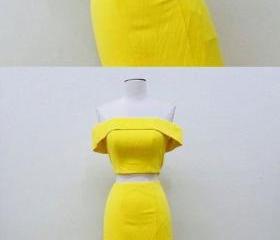 yellow satin two piece