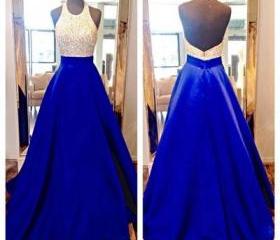Ball Gown Prom Dresses,Sexy Prom Dress,backless Prom Gown,royal Blue ...