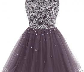 Short Tulle Beading Homecoming Dress Prom Gown, Rhinestones Beaded ...