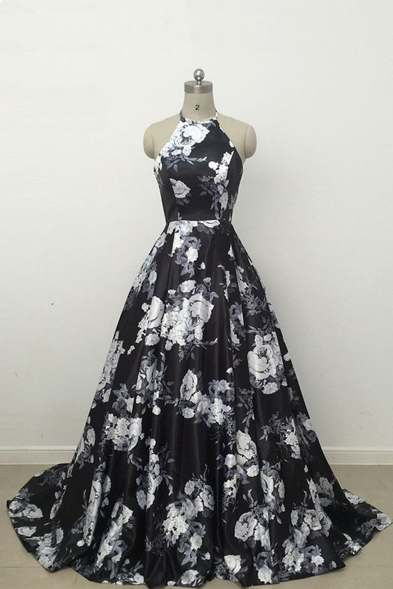 black prom dresses with flowers