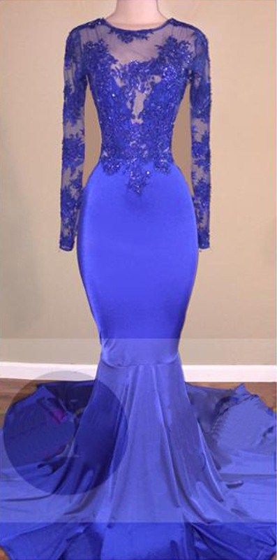 Royal Blue Backless Trumpet/mermaid Stretch Satin Prom Dresses