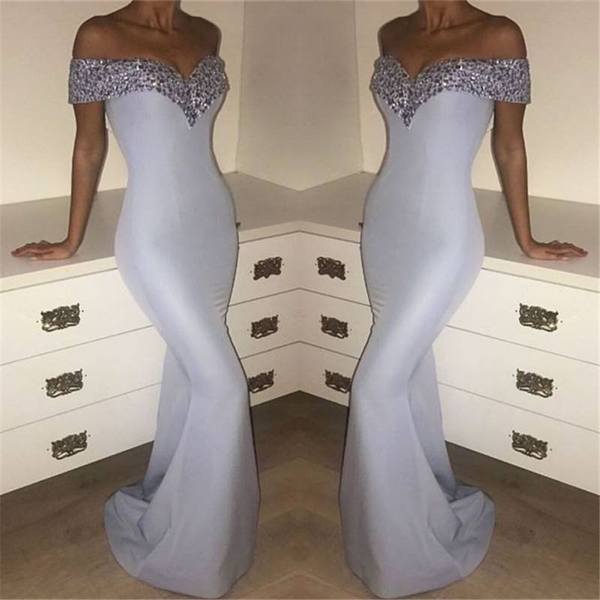 silver satin formal dress