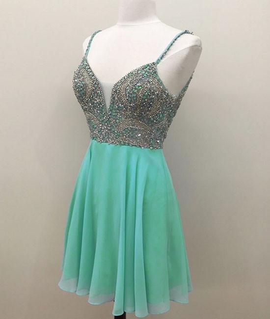 Elegant Green Spaghetti Straps Lace A Line Short Birthday Dress Homecoming Dress Y9817 main image 0