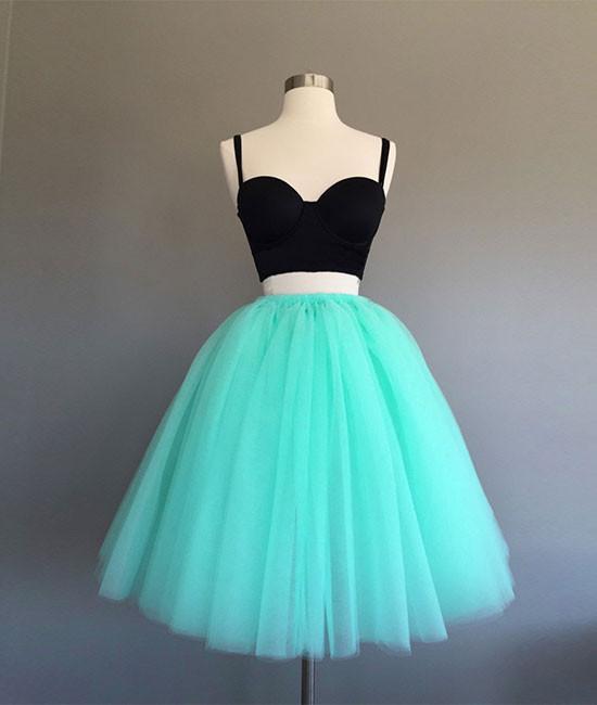 Cute A-line Two-piece Mint Green Tulle Short Homecoming Dress